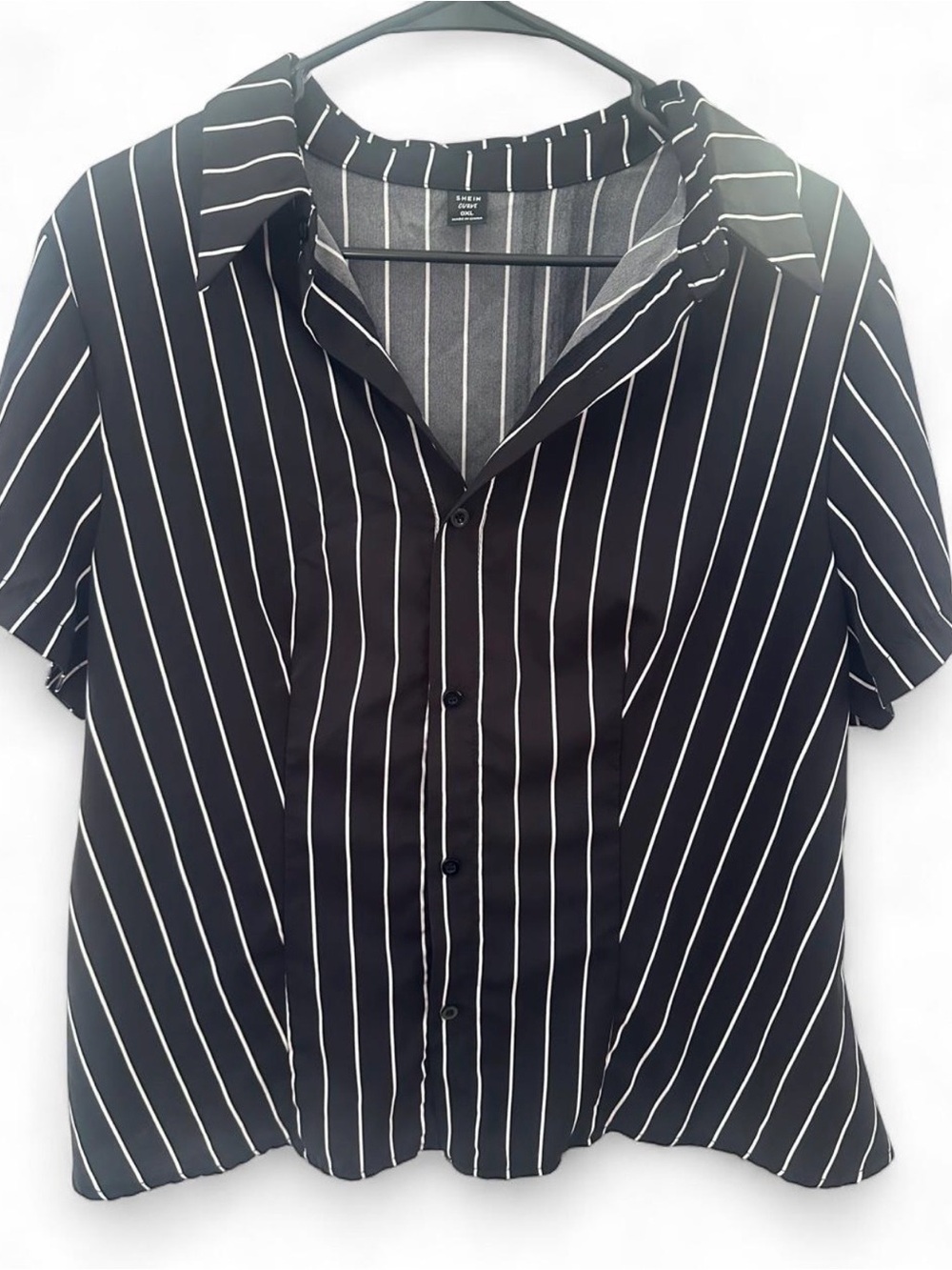 white striped button up top | midsize office siren